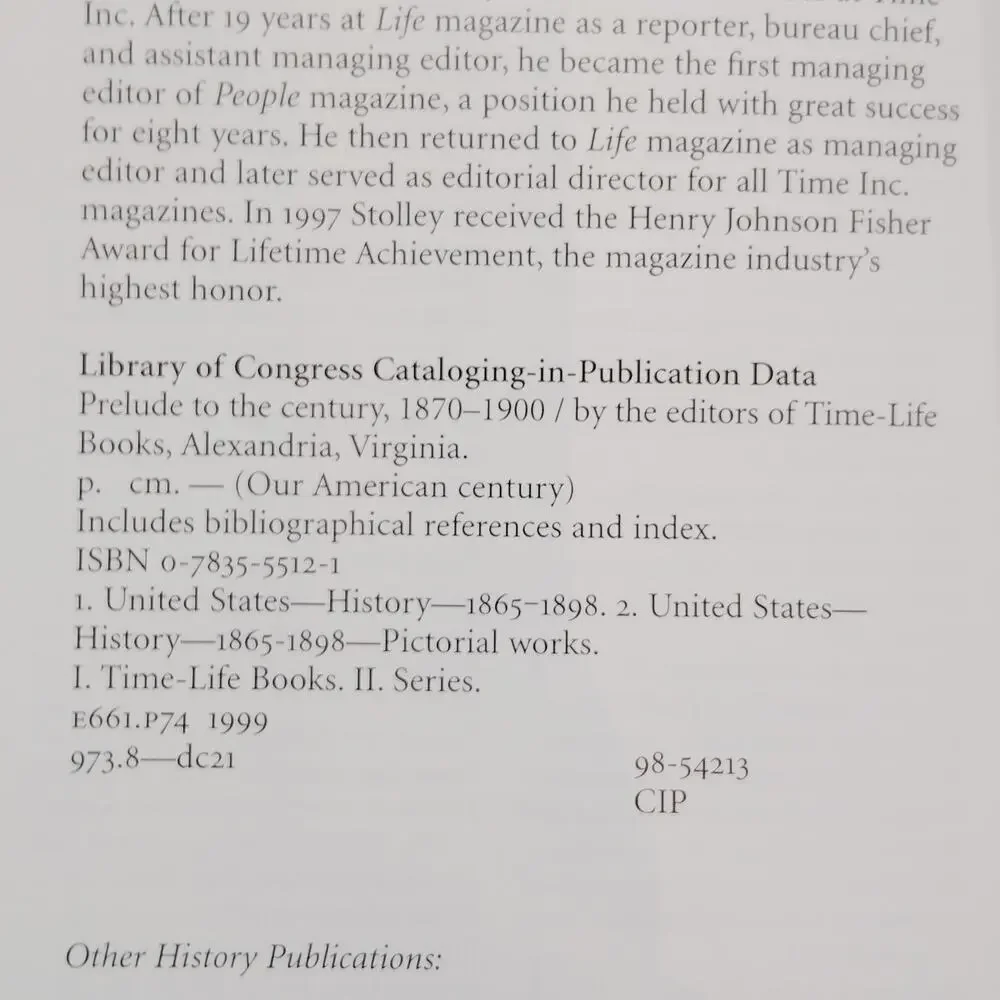 Prelude to the Century 1870–1900 Our American Century Time Life 1999 HC, LN
